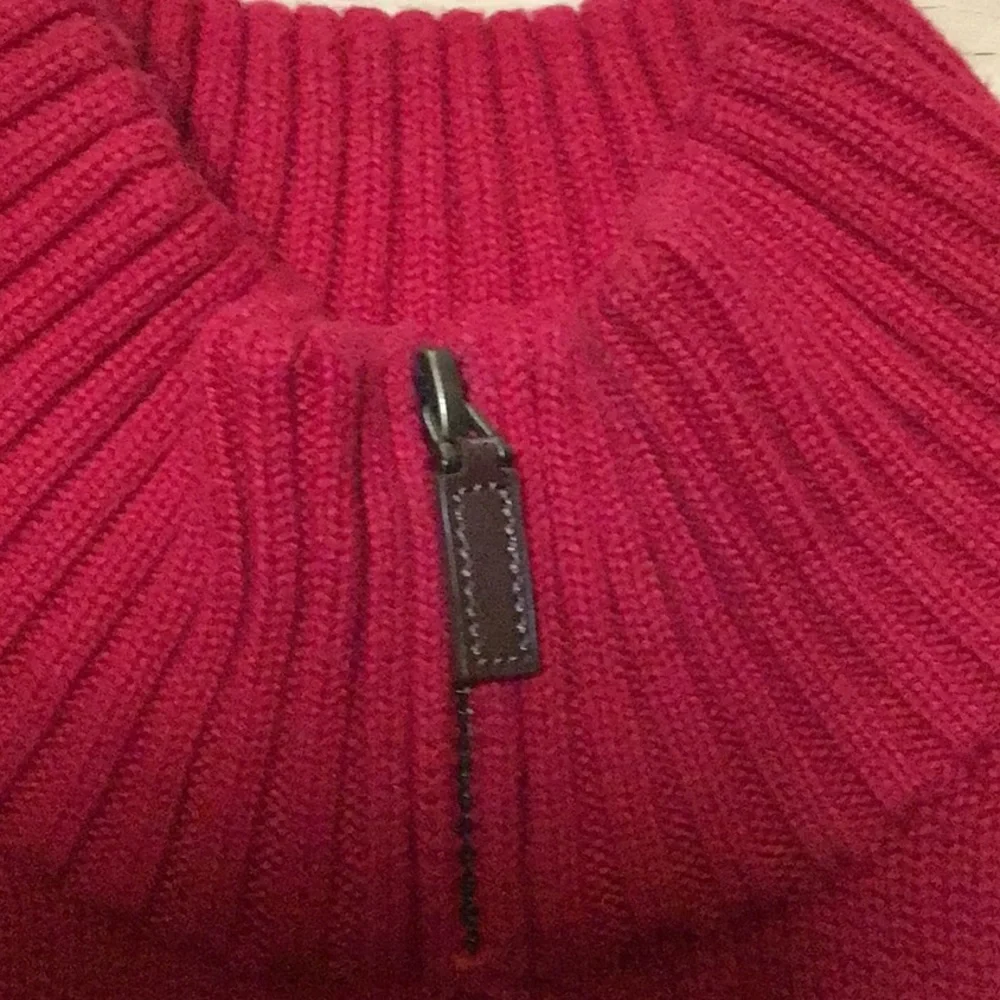 Polo Ralph Lauren Quarter Zip Black Logo Leather tab Zipper Red‎ Sweater Large
